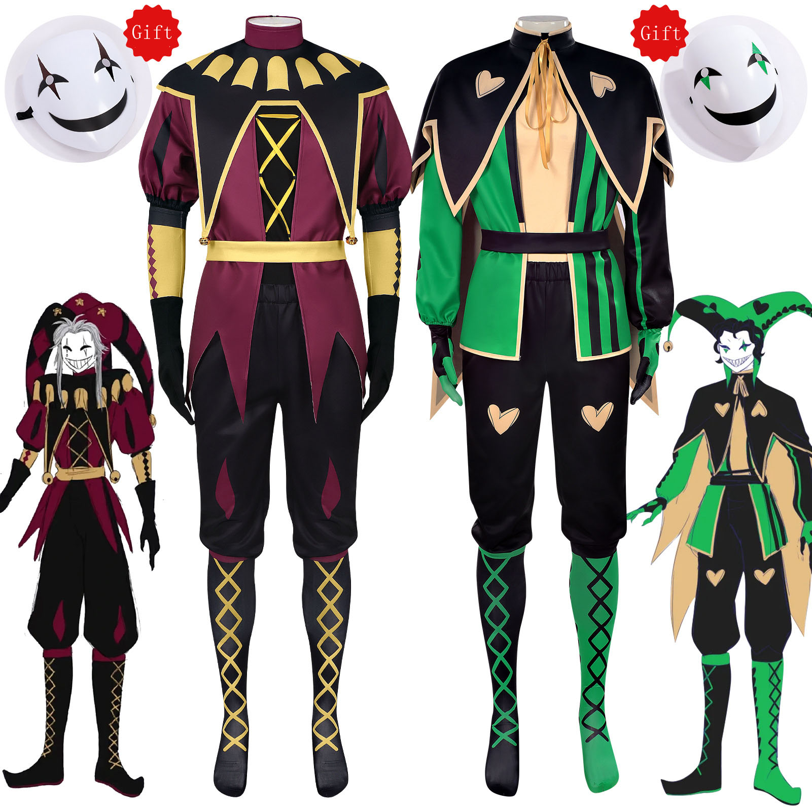 Anime Cosplay Mask - Anime Clown Cosplay vert rouge Costume