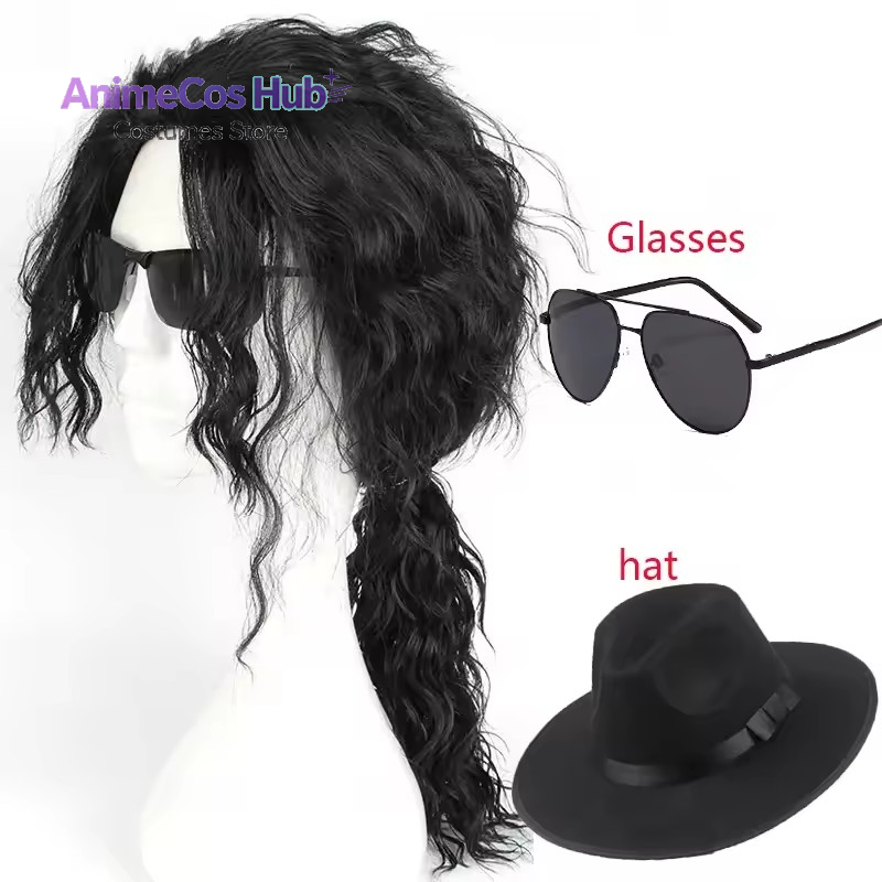 Perruque noire mi-longue boucl - Cosplay Anime Black Hair avis et prix